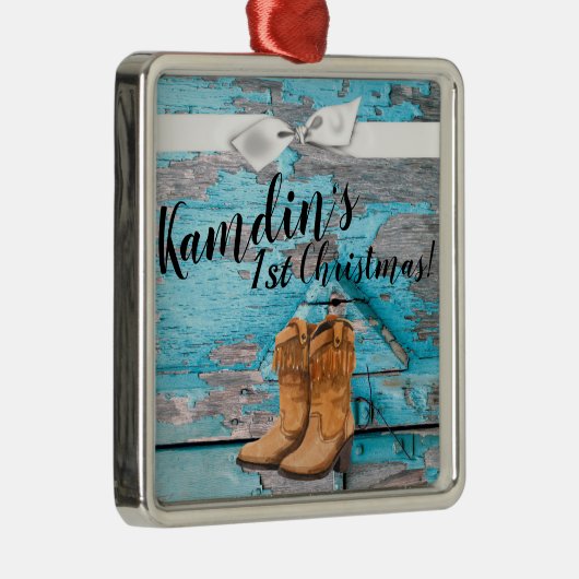 Gepersonaliseerd XMAS Ornament Blauw Houten Schuur (Rechts)