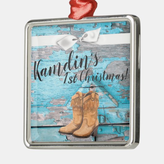 Gepersonaliseerd XMAS Ornament Blauw Houten Schuur (Links)