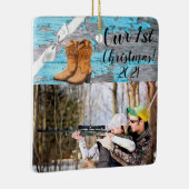 Gepersonaliseerd XMAS Ornament Blauw Houten Schuur (Rechts)