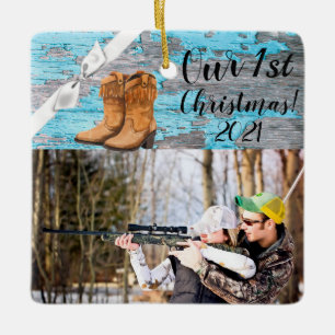 Gepersonaliseerd XMAS Ornament Blauw Houten Schuur