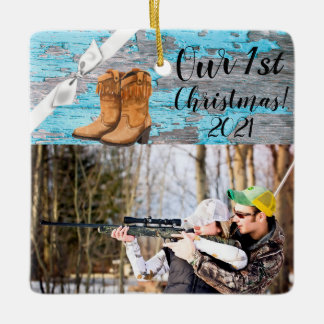 Gepersonaliseerd XMAS Ornament Blauw Houten Schuur