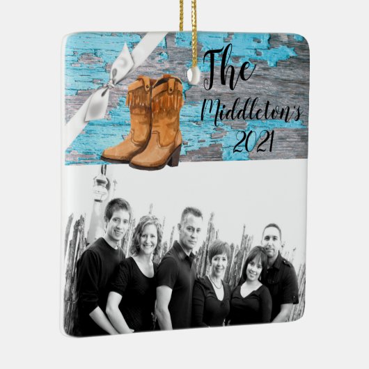 Gepersonaliseerd XMAS Ornament Blauw Houten Schuur (Rechts)