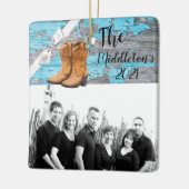 Gepersonaliseerd XMAS Ornament Blauw Houten Schuur (Links)