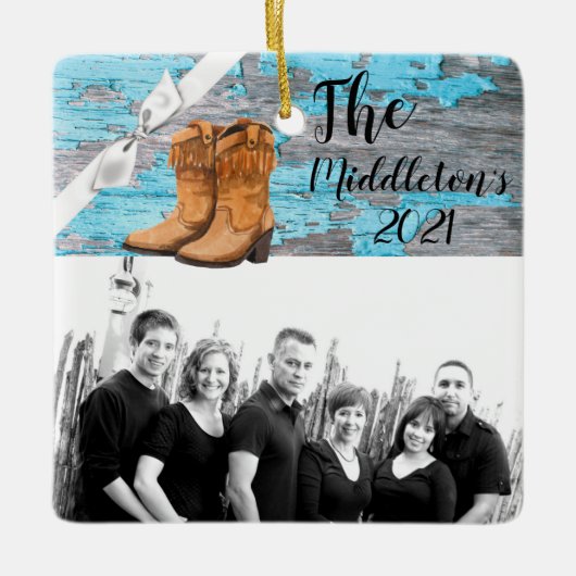 Gepersonaliseerd XMAS Ornament Blauw Houten Schuur (Voorkant)