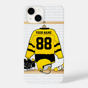 Gepersonaliseerd Yellow en Black Ice Hockey Jersey Case-Mate iPhone 14 Hoesje