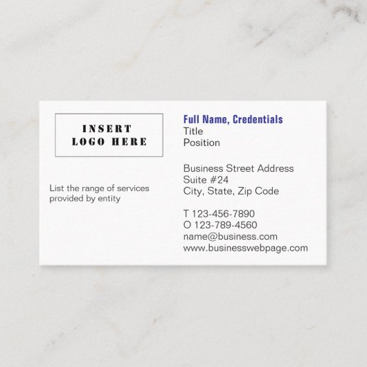 Gepersonaliseerd zakelijk en zakelijk wit en blauw visitekaartje (Voorkant)