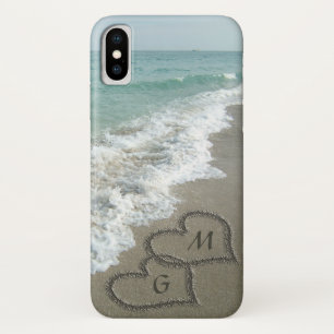 Gepersonaliseerd zand hart op strand iPhone x hoesje