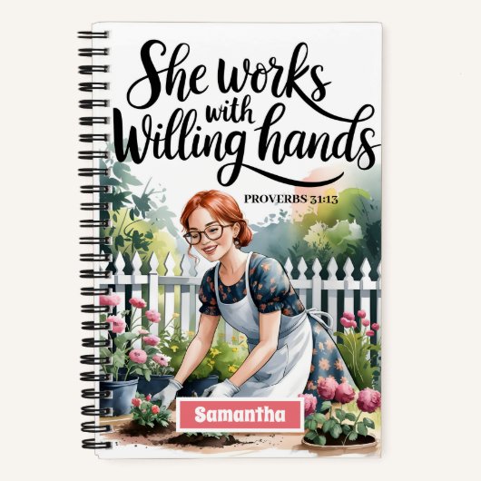 Gepersonaliseerd Ze werkt met Willing Hands Journa Notitieboek (Voorkant)