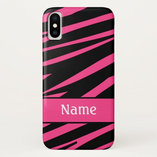 Gepersonaliseerd Zebra Print roze zwart patroon Case-Mate iPhone Case (Achterkant)