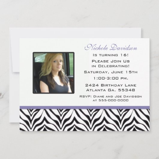Gepersonaliseerd: Zebra Sweet 16-partijenuitnodigi Kaart (Voorkant)