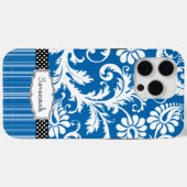 Gepersonaliseerd  Zee Blauw Damast en Streep Case-Mate iPhone Case (Achterkant (horizontaal))