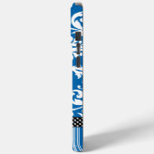 Gepersonaliseerd  Zee Blauw Damast en Streep Case-Mate iPhone Case (Achterkant / Links)