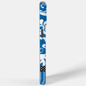 Gepersonaliseerd  Zee Blauw Damast en Streep Case-Mate iPhone Case (Achterkant / Rechts)