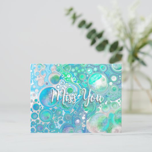 Gepersonaliseerd Zee Glass Blue en Green Miss U Briefkaart (Staand voorkant)