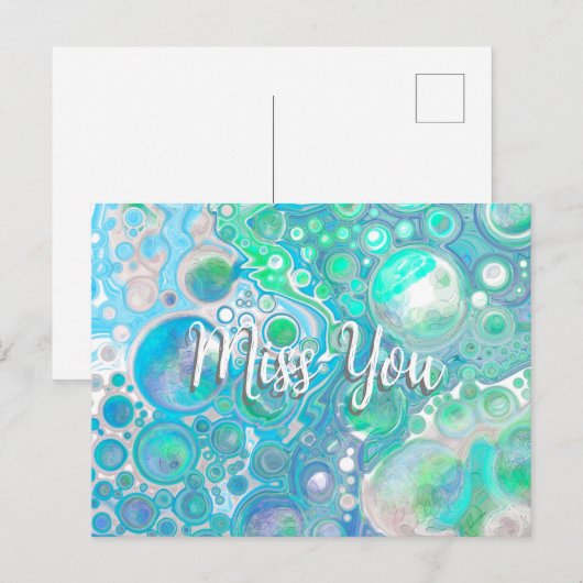 Gepersonaliseerd Zee Glass Blue en Green Miss U Briefkaart (Voorkant / Achterkant)
