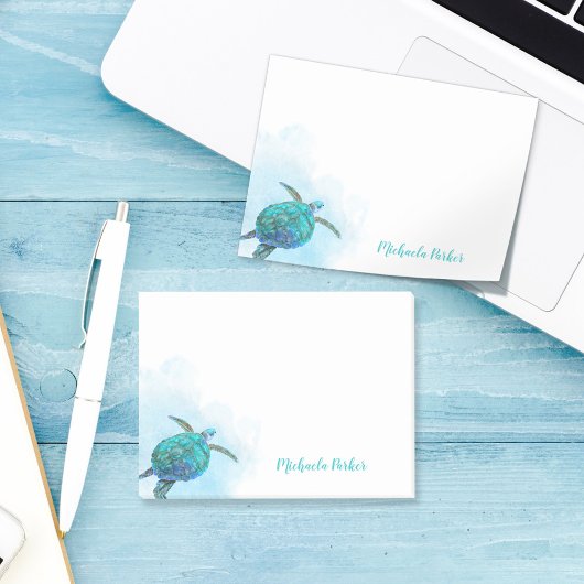Gepersonaliseerd Zee Schildpad Waterverf Aqua Blue Post-it® Notes
