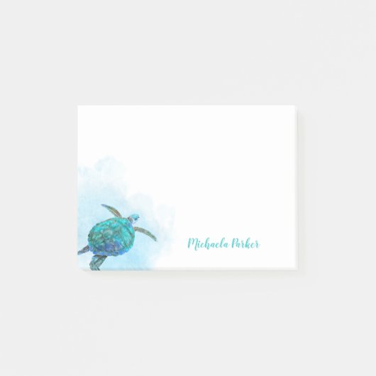 Gepersonaliseerd Zee Schildpad Waterverf Aqua Blue Post-it® Notes (Voorkant)