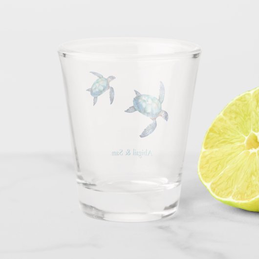 Gepersonaliseerd Zee Turtle Beach bruiloft Shot Glas (Achterkant)