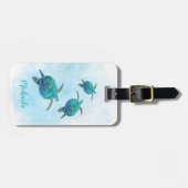 Gepersonaliseerd Zee Turtles Ocean Waterverf Bagagelabel (Voorkant horizontaal)