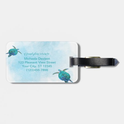 Gepersonaliseerd Zee Turtles Ocean Waterverf Bagagelabel (Achterkant horizontaal)