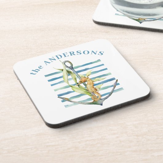 Gepersonaliseerd zeepaardje met Anker Coastal Them Bier Onderzetter (Linkerzijde)