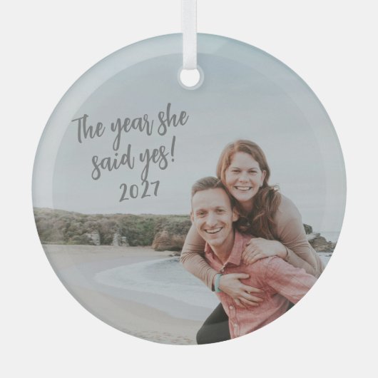Gepersonaliseerd zei ze ja verloofde foto kerst glas ornament (Voorkant)