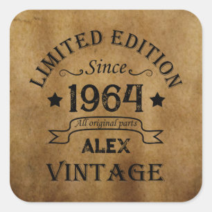 Gepersonaliseerd zestig vintage 60ste verjaardagsf vierkante sticker