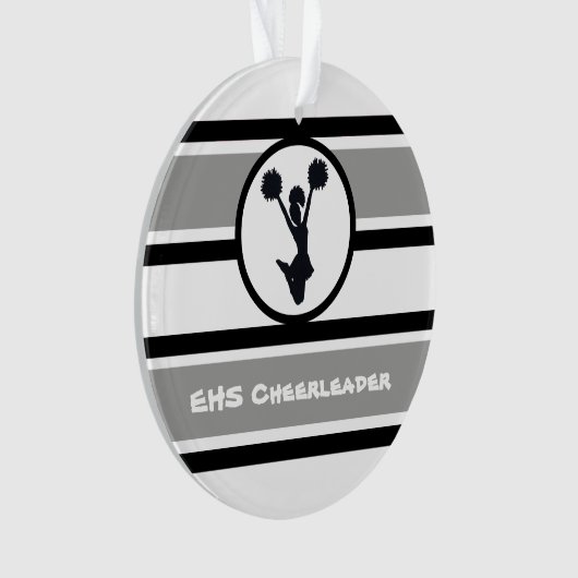 Gepersonaliseerd zilver en zwart Cheerleader Ornam Ornament (voorkant)