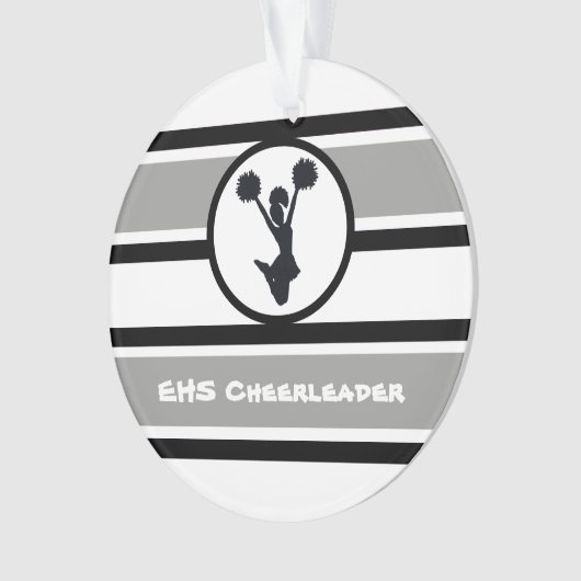 Gepersonaliseerd zilver en zwart Cheerleader Ornam Ornament (voorkant)