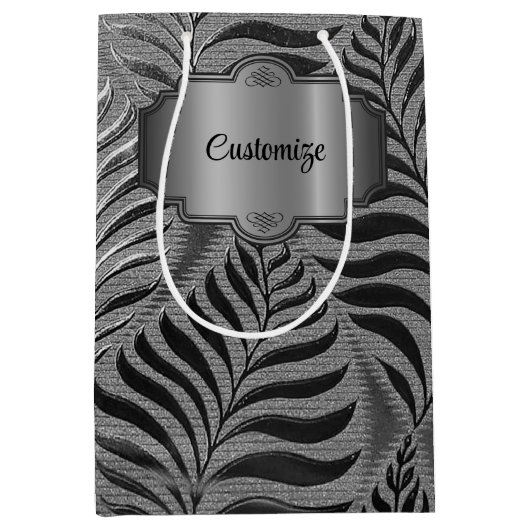 Gepersonaliseerd zilveren blad motief medium cadeauzakje (Voorkant)