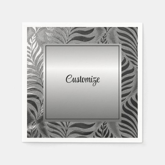 Gepersonaliseerd zilveren blad motief servet (Voorkant)
