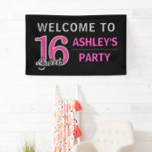 Gepersonaliseerd zoet 16 Zestien hot-roze welkom Spandoek (Insitu)
