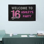 Gepersonaliseerd zoet 16 Zestien hot-roze welkom Spandoek (Beurs)