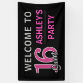 Gepersonaliseerd zoet 16 Zestien hot-roze welkom Spandoek (Verticaal)