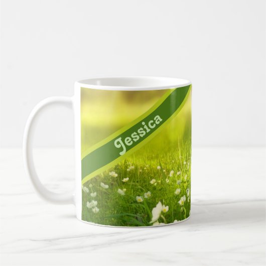 Gepersonaliseerd zomerbloemveld koffiemok (Links)