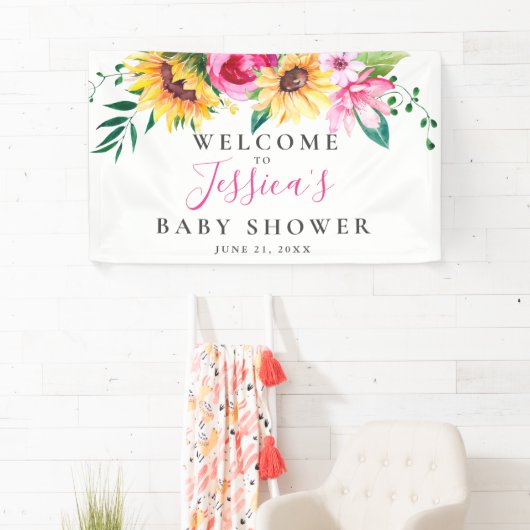Gepersonaliseerd Zonnebloem Baby shower Welkom Spandoek (Insitu)