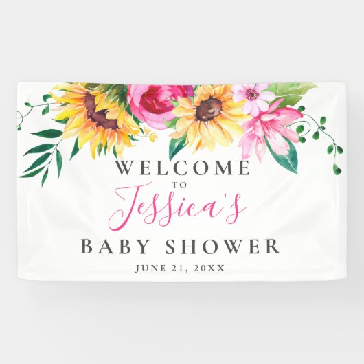 Gepersonaliseerd Zonnebloem Baby shower Welkom Spandoek (Horizontaal)