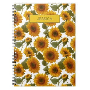 Gepersonaliseerd zonnebloem bloesem bloempatroon o notitieboek