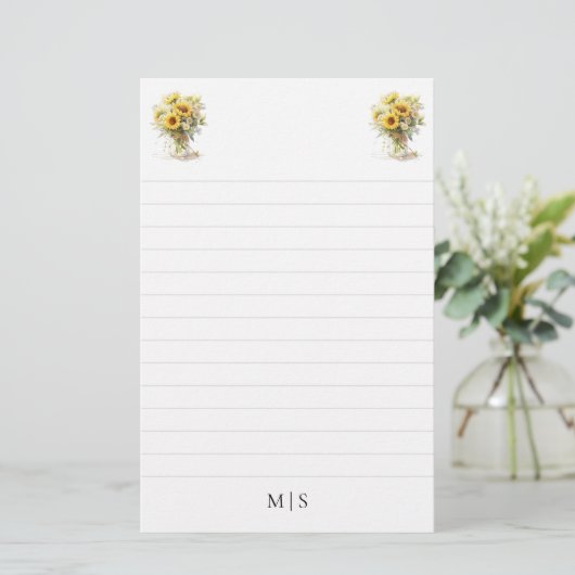 Gepersonaliseerd Zonnebloem Monogram Briefpapier (Staand voorkant)