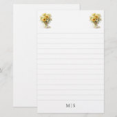 Gepersonaliseerd Zonnebloem Monogram Briefpapier (Voorkant / Achterkant)