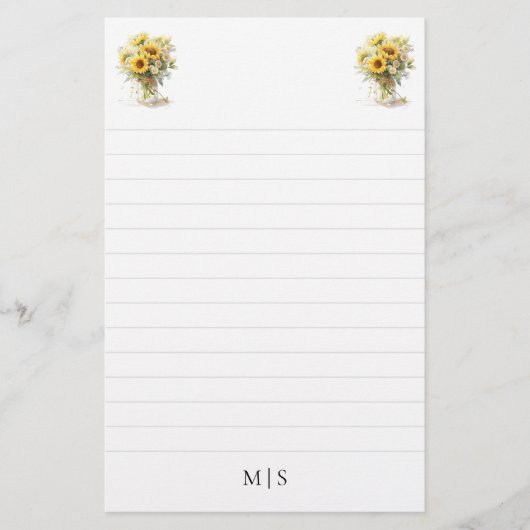 Gepersonaliseerd Zonnebloem Monogram Briefpapier (Voorkant)