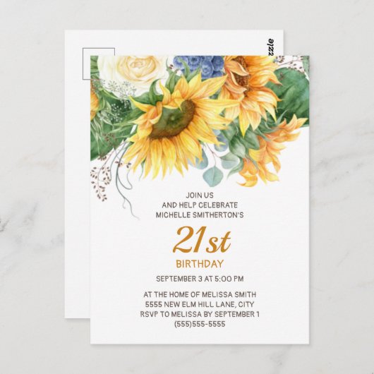 Gepersonaliseerd Zonnebloemen Eucalyptus 21e verja Briefkaart (Voorkant / Achterkant)