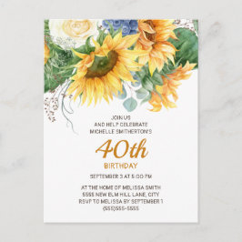 Gepersonaliseerd Zonnebloemen Eucalyptus 40e verja Briefkaart