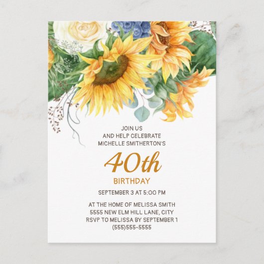 Gepersonaliseerd Zonnebloemen Eucalyptus 40e verja Briefkaart (Voorkant)