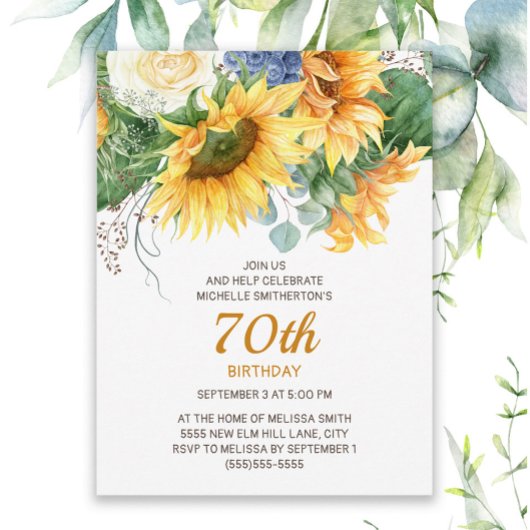 Gepersonaliseerd Zonnebloemen Eucalyptus 70th Birt Briefkaart