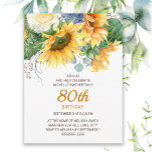 Gepersonaliseerd Zonnebloemen Eucalyptus 90th Birt Briefkaart<br><div class="desc">Mooie gele zonnebloemen en groene bladeren passen de uitnodiging van de negentigste verjaardagspartij aan voor vrouwen. Je kunt de tekst op deze kaart wijzigen voor een verjaardagsfeestje voor elke leeftijd die je viert.</div>
