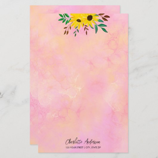 Gepersonaliseerd zonnebloemen Florence roze Waterv Briefpapier (Voorkant / Achterkant)