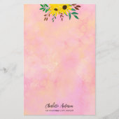Gepersonaliseerd zonnebloemen Florence roze Waterv Briefpapier (Voorkant)