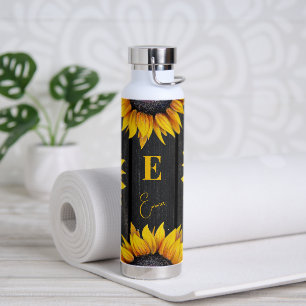 Gepersonaliseerd zonnebloemmonogram en naam waterfles
