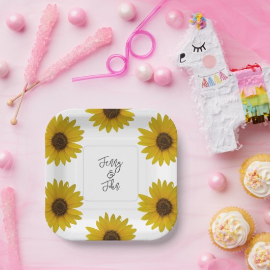 Gepersonaliseerd Zonnebloempapier Bord (Feest)